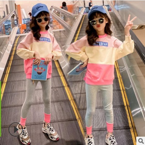 

kids fashion sports clothes sets spring/autumn 2021 girls hoody clothing set children 2 colors piece size4-14 ly128, White