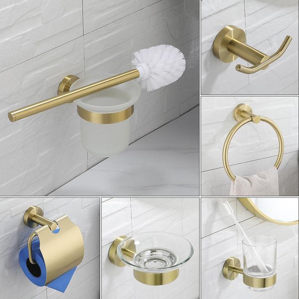 

bath accessory set bathroom hardware brushed gold toilet brush holder robe hook paper soap dish wall mount accessories