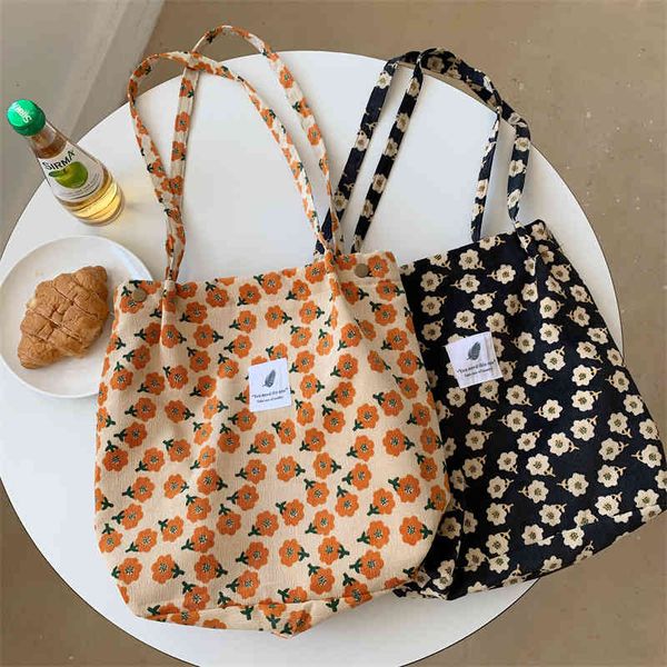 

evening bags retro corduroy women's shoulder bag large capacity student girls casual tote book handbags flower leopard female shopping