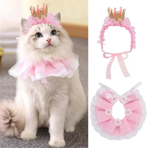 

cat costumes dog birthday collar and hat kit-birthday party supplies pet dress set pink-suitable for puppy girl 1