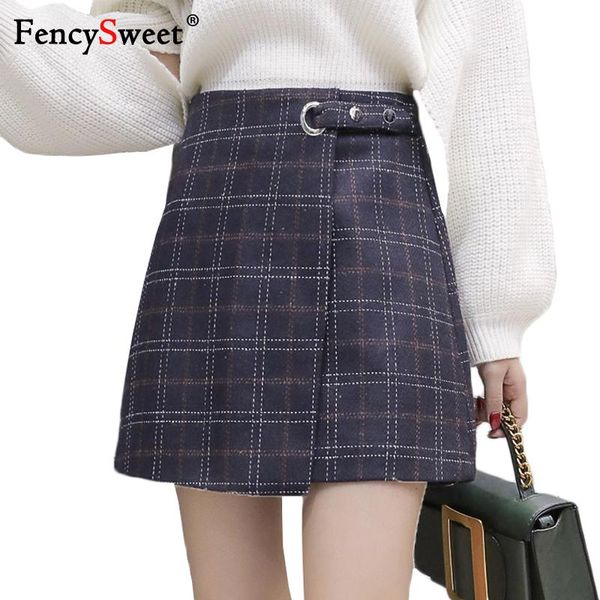 

skirts fencysweet vintage women plaid skirt high waist mini korean style autumn winter thicken warm woolen a line blue, Black