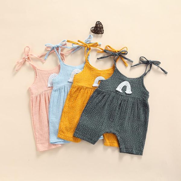 

jumpsuits baby short romper with rainbow pattern, girls sleeveless round collar sling jumpsuit, Blue