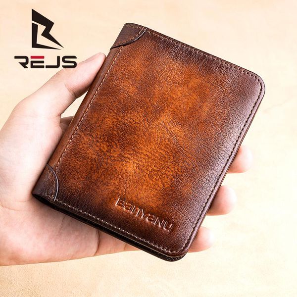 

genuine leather men wallet short wallets retro male casual purse classic style cortex card package, Red;black