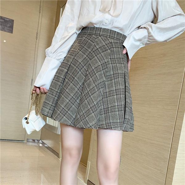 

skirts vintage plaid womens autumn pencil long female warm thick mujer women winter high waist skirt girls maxi midi pleated, Black