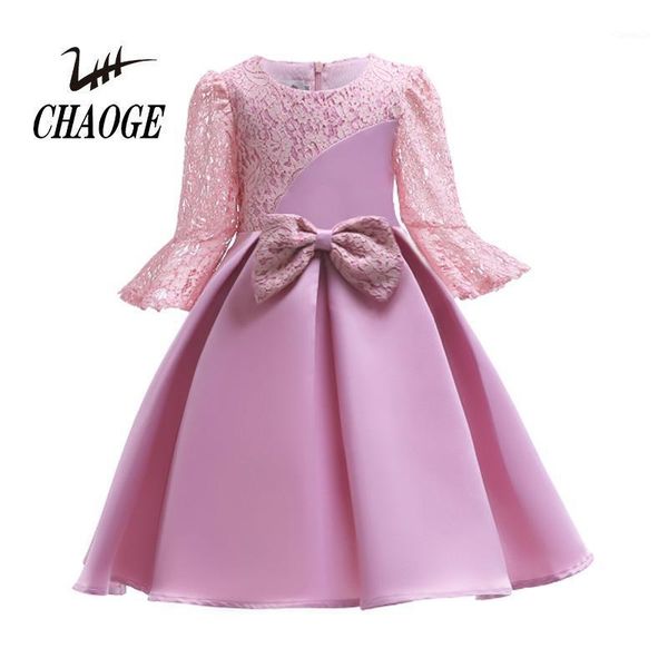 

girl's dresses 2021 children's dress lace bow girl princess #1, Red;yellow