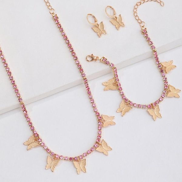 

earrings & necklace cuba shiny butterfly set for women ladies gift jewelry colorful butterflies zircon pendant anniversary, Silver
