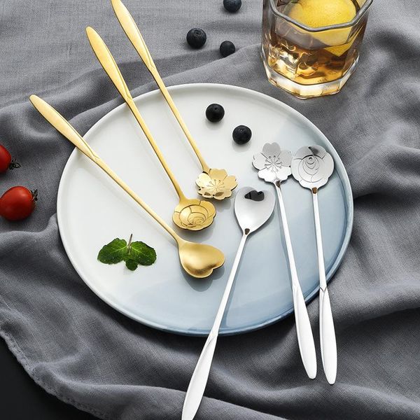 

cute heart-shaped stainless steel teaspoon coffee metal golden soup dessert spoon tablespoon spoons kitchen utensils