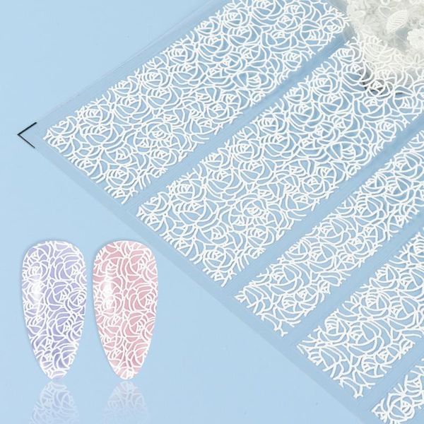 

rose flower nail stickers three-dimensional relief lace butterfly feather decals for manicure art decorations supplies, Black