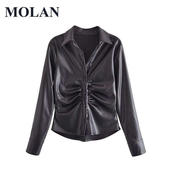 

women's suits & blazers molan fashion leather women vintage folds faux coat long sleeve streetwear jacket female outerwear chic blazer, White;black