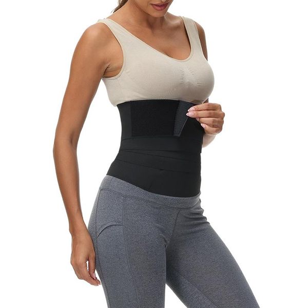 

waist support trainer for women tummy wrap trimmer belt slimming body shaper plus size snatch me up bandage slim workout, Black;gray