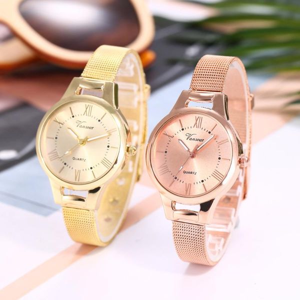 

wristwatches ladies alloy mesh strap watch simple roman numeral small dial casual quartz, Slivery;brown