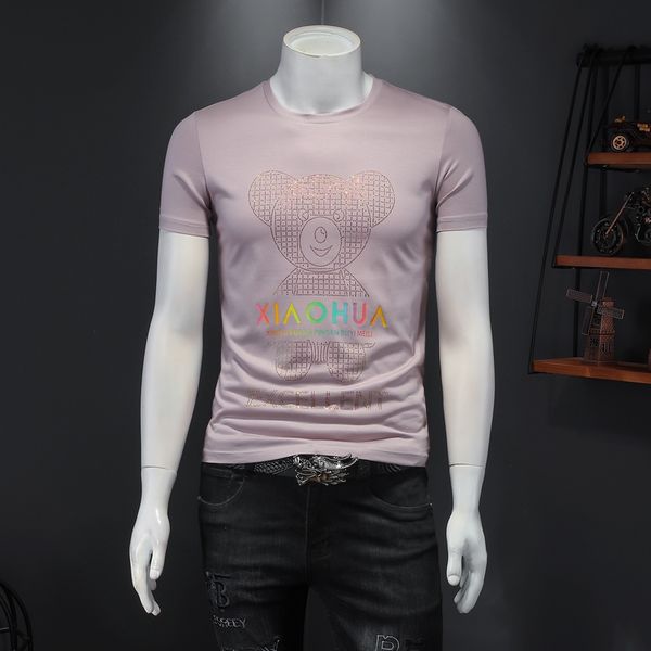 

light luxury diamond highend shortsleeved tshirt mens summer 2021 round neck mercerized cotton printed tshirt, White;black