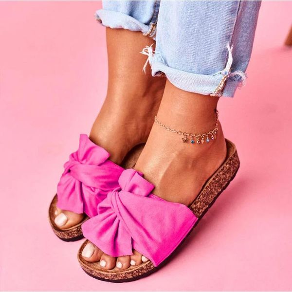 

retro women slippers summer casual shoes woman rome fashion bowtie footwear slides ladies beach size 43, Black