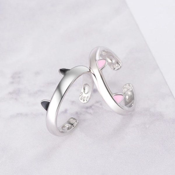 

cluster rings cute design cat ear pattern open adjustable for children girl gift black pink silver finger ring women femme, Golden;silver