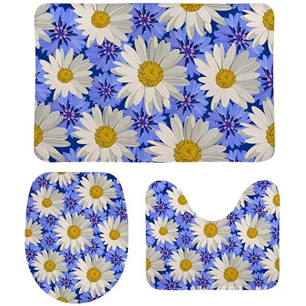 

carpets bathroom rugs and mats sets 3 piece white daisies washable non slip u-shaped contour rug mat lid cover for