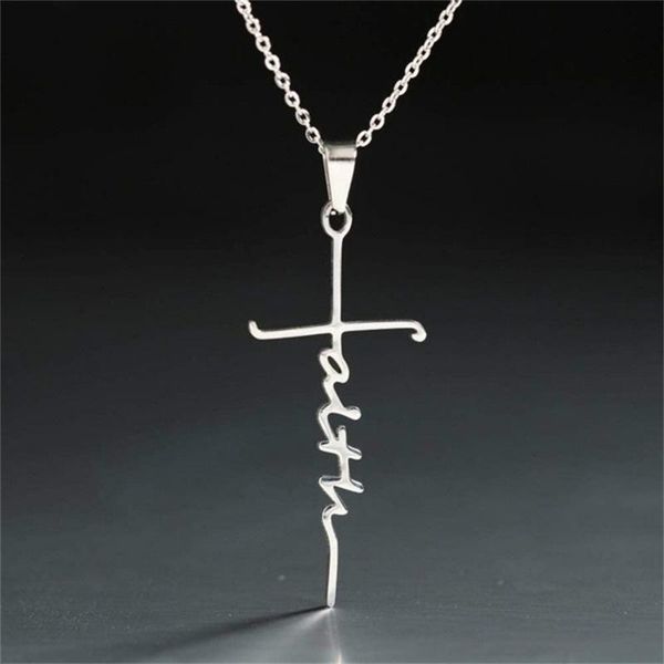 

chains faith pendant necklace for women stainless steel 18 inches, Silver