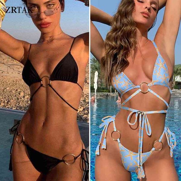 Zrtak elegante roxo swimwear mulheres banho terno oco out qualidade feminina trajeto plissado conjunto de biquíni dupla face 210329