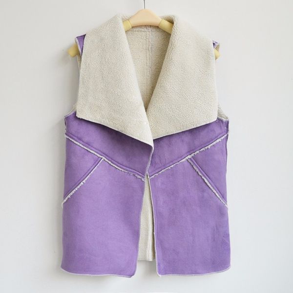 

faroonee spring women suede leather vest jacket lady fall sleeveless front fleece wasitcoat, Black;white