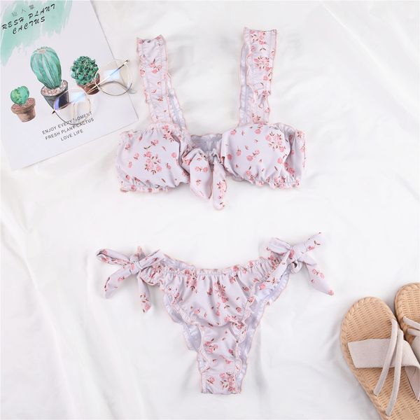 

2021 new design chic floral chest knot bikini women micro swimwear female swimsuit bikinis set swimming bathing suits bt