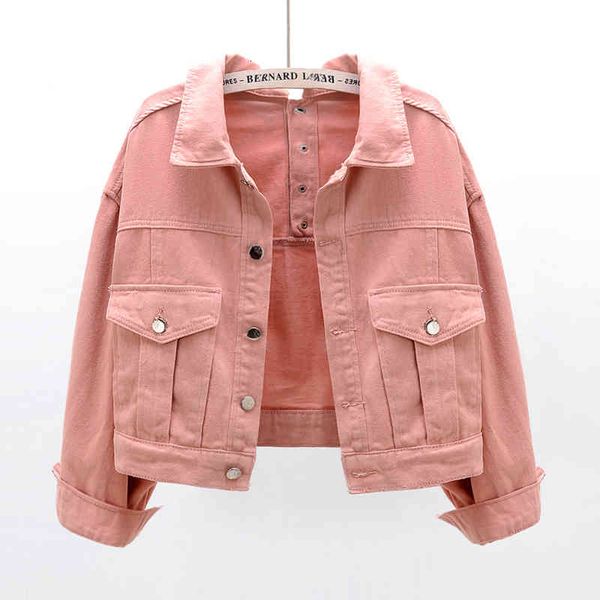 

jacket fashion pink denim women outerwear chaqueta autumn pocket basic student slim long sleeve short jeans jacket coat female, Black;brown