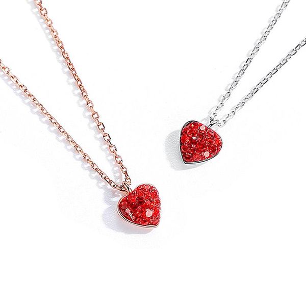 

chains little red heart necklace female 925 silver clavicle chain simple personality niche design