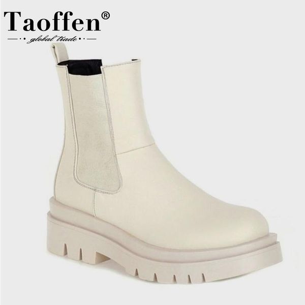 

boots taoffen women short fashion platform pu leather thick heel winter shoe woman warm elastic casual lady footwear size 34-42, Black