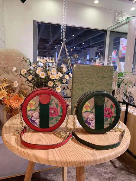 

flower round cake bag women's single girls women genuine leather handbags handbag shoulder bags contrast color chain
