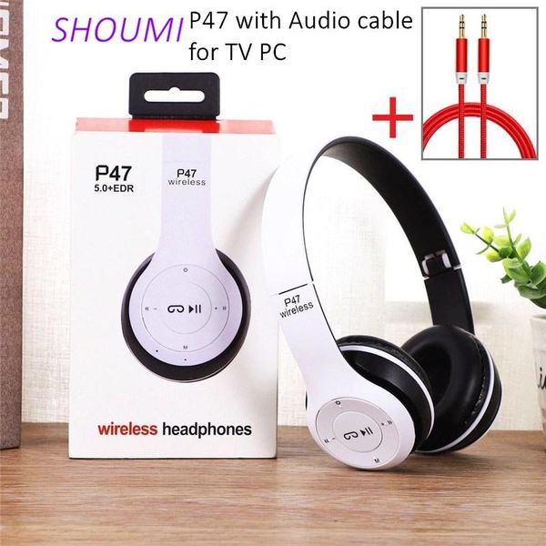

headphones & earphones p47 wireless earphone bluetooth headphone foldable stereo bass headset helmet with mic 3.5 audio cable for tv pc phon
