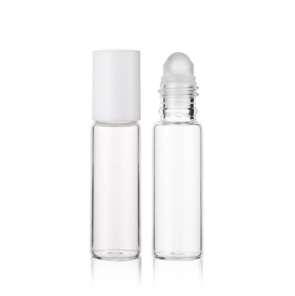 

500pcs/lot 10ml white cap transparent clear glass roller bottle empty ball perfume