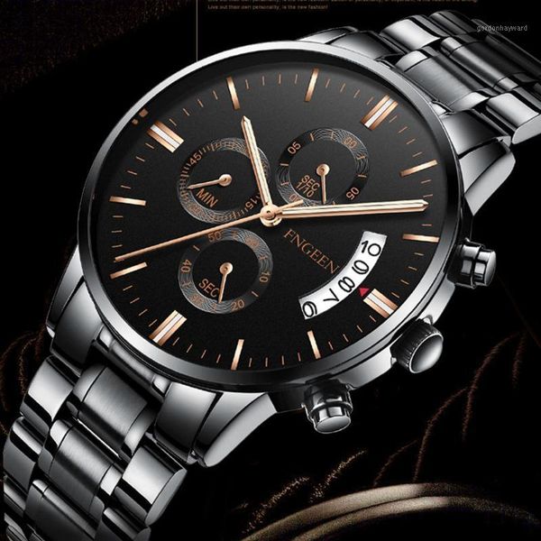 

wristwatches fngeen luxury watches mens luminous hands waterproof quartz for man relojes stainless steel sport relogio masculino, Slivery;brown
