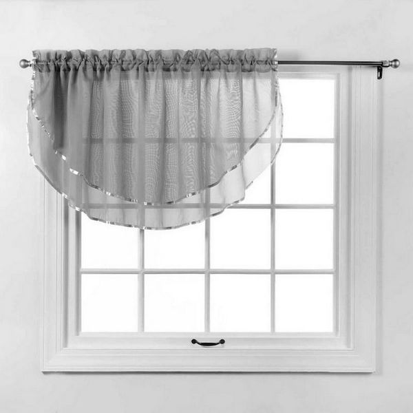 

grey red rod pocket sheer curtain valances for kitchen solid scalloped valance short tie half windows bathroom cafe wp184-3 & drapes