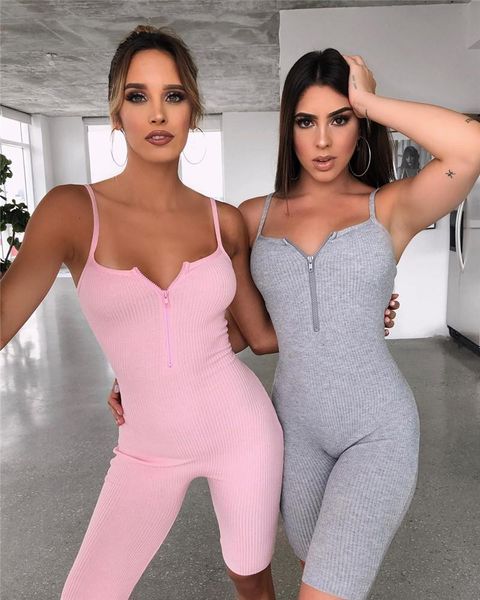

short jumpsuit women summer v neck front zipper jumpsuits rompers playsuit strap slim bodysuit sport shorts body mujer women's &, Black;white