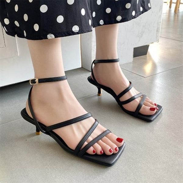 

sandals womens leather ladies thin heels summer shoes woman high open toe lady ankle strap female fashion hdx0, Black