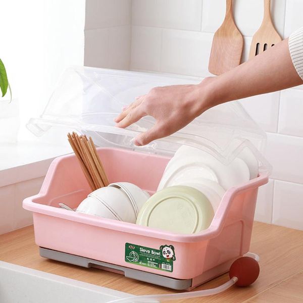 

storage bottles & jars 1pc multi-function plastic kitchen dish drying rack drainer with buckle tableware holder transparent dustproof lid