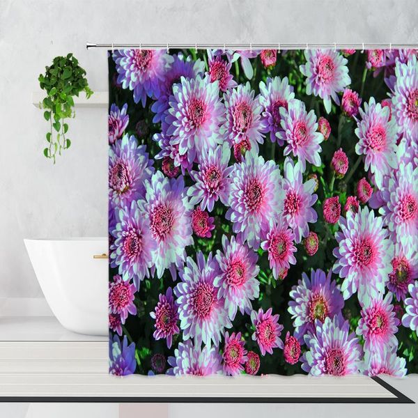 

shower curtains pink daisy summer plants flowers garden view girl bathroom decor waterproof bath curtain set polyester washable