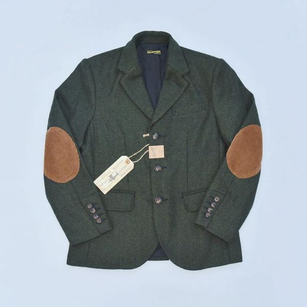

downs bob dong retro style tweed jacket blazer men's herringbone wool sport coat green, Black
