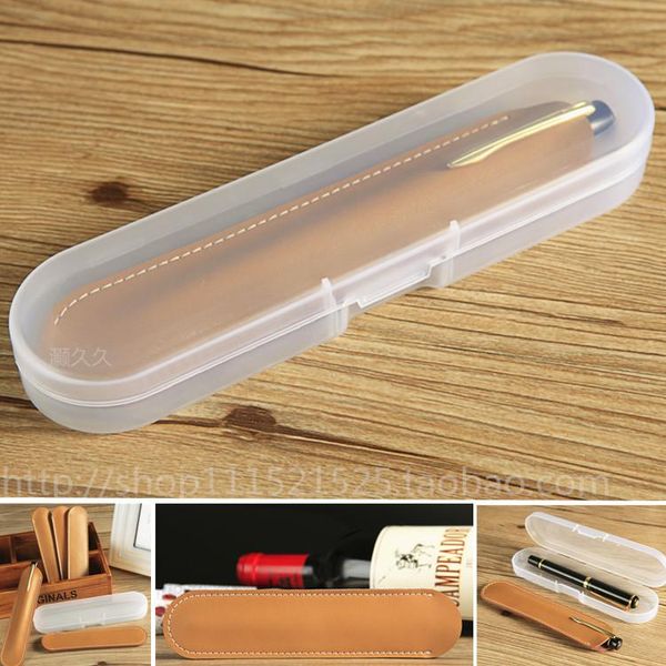 

simple logo name diy genuine leather black fountain pen bag creative pens case office school supplies student leader gift pencil bags