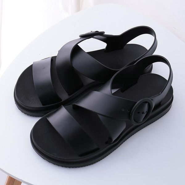 

flat sandals women shoes gladiator open toe buckle soft jelly female casual women's platform beach, Black