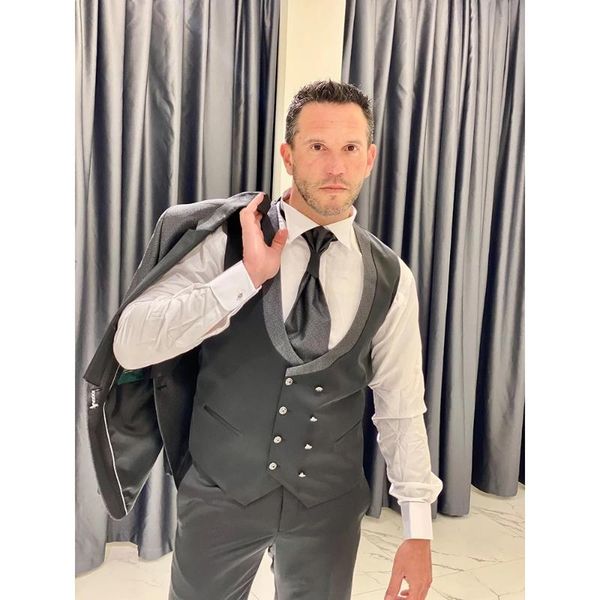 

men's suits & blazers italian stylish grey men double breasted vest costume homme wedding tuxedos terno masculino groom prom blazer 3 p, White;black