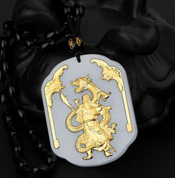 

lockets hetian gold inlaid jade pendant full of guan gong pendanth15#, Silver