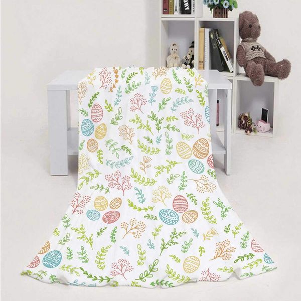 

Seamless Easter Decorations with Floral Elements and Decorative Eggs on White -,Throw Blanket Soft Fuzzy Microfiber Sofa Couch