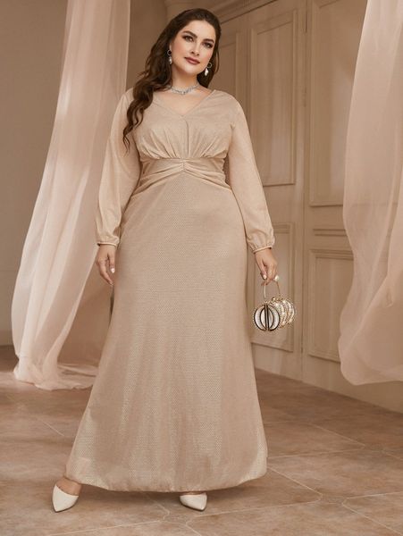 

plus v neck lantern sleeve ruched prom dress 93xn#, Black