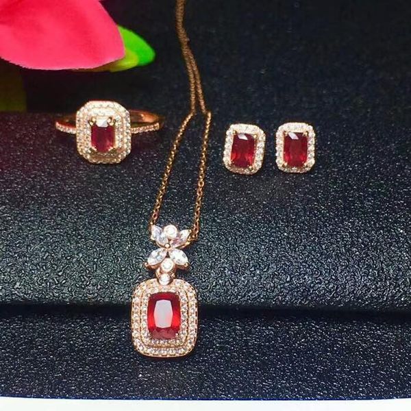 

bracelet, earrings & necklace kjjeaxcmy natural tourmaline set 925 pure silver inlaid ruby women's suit jewelry square micro inlay, Black