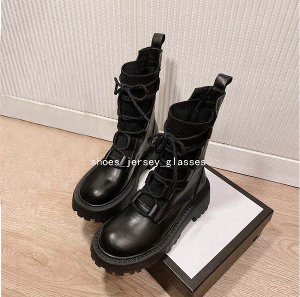 

2021 womens black leather platform lace up ankle boot luxury designer street martin boots winter snow work shoes d with original box euro35-
