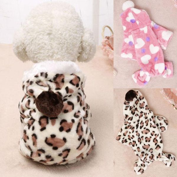 

dog apparel pet puppy cat clothes fleece leopard peach heart print costume coat jumpsuit hoodie outerwear for small dogs supplies