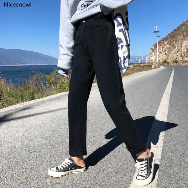 

women's jeans nicesnowl wide leg pants women straight casual bf style slim trousers female denim cotton jean, Blue