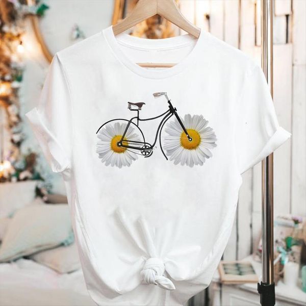 

graphic short sleeve cute women floral flower funny trend summer fashion print female clothes tees t shirt, White