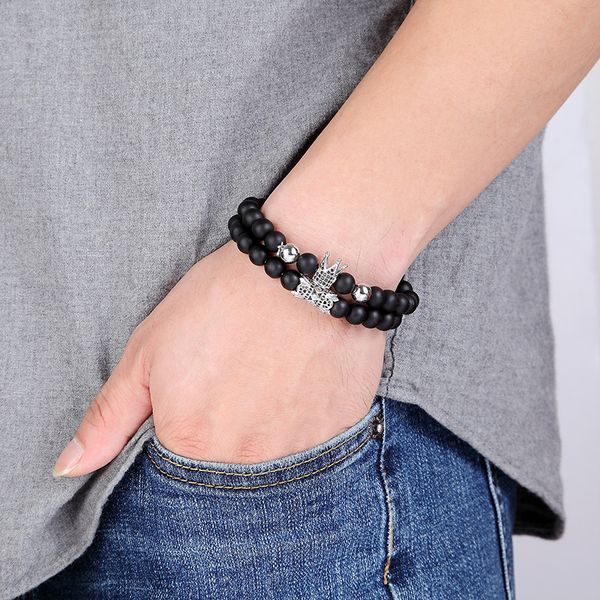 

designers bead strands bracelet cz crown charm bracelets for gift 2pcs/set, Black