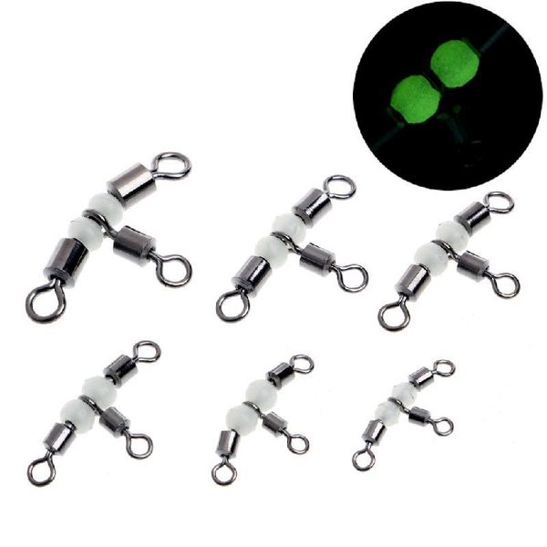 

10pcs 3 way triple glow luminous beads fishing rolling swivels tackle connector m68d accessories