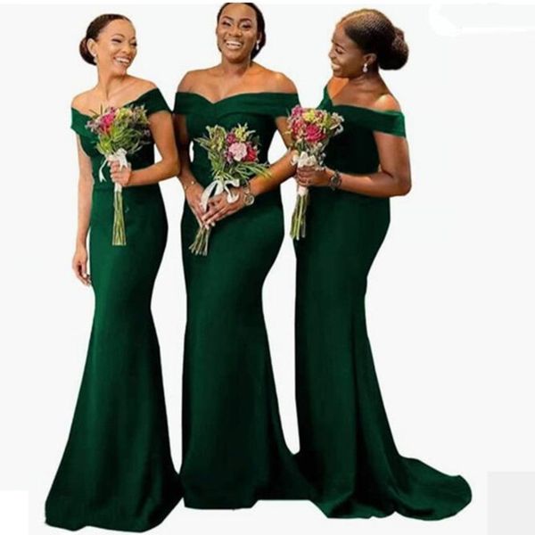 

green mermaid bridesmaid dress off shoulder sleeveless with sweep train satin custom mademad of honor dresses, White;pink
